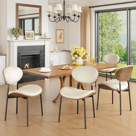 Sailvan Dining Chairs Set of 4, Mid-Century Style Living Room Chairs, Modern Chairs for Dining Room & Kitchen, Leather Upholstered Chairs With Adjustable Feetpads, Easy Assembly, White