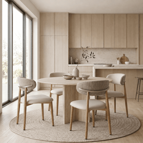 Dining Chairs Set of 4, Modern Faux Leather Upholstered Kitchen & Dining Room Chairs with Ergonomic Back, Light Natural Wood-Grain Metal Legs, Beige