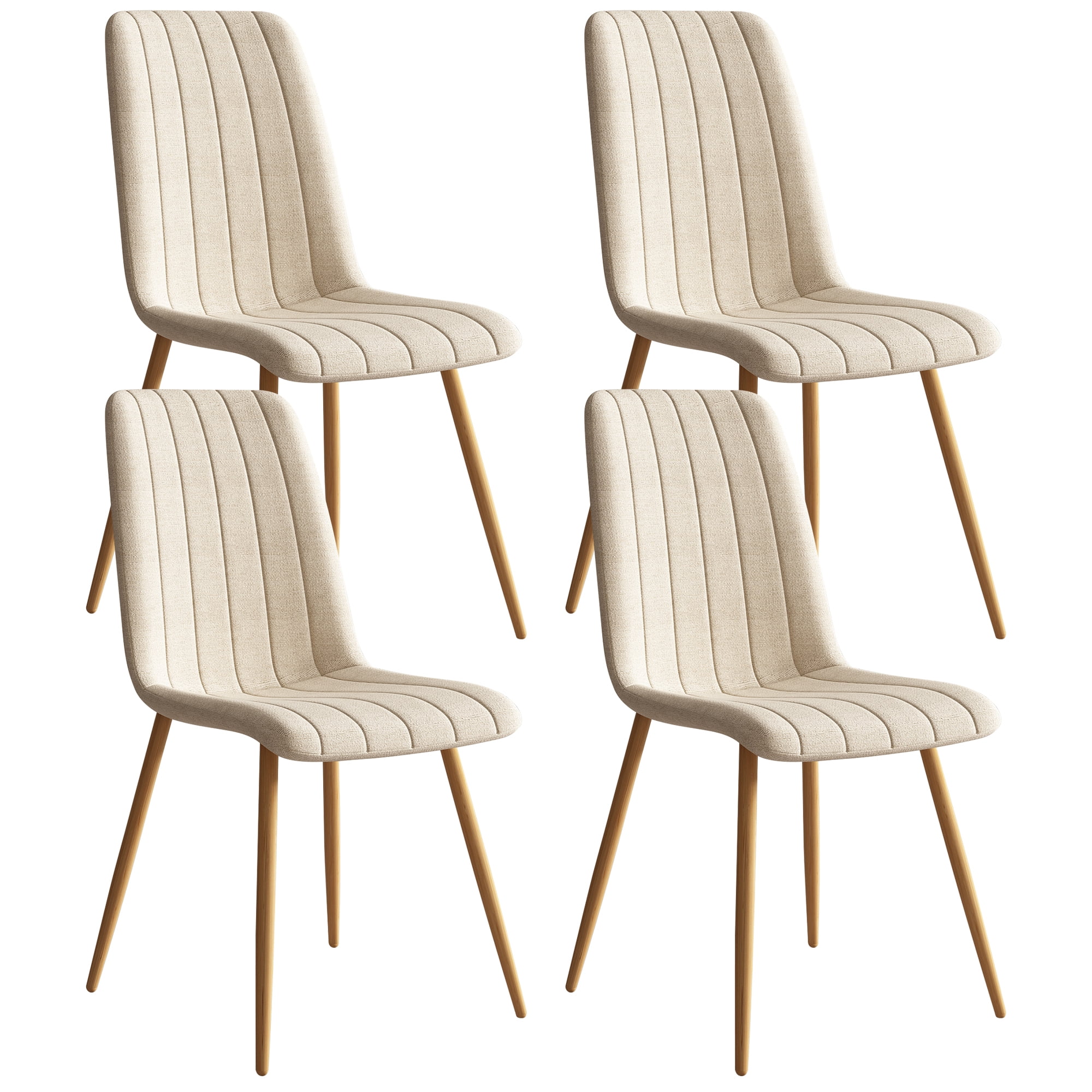 Beige Linen Upholstered Side Chairs with Metal Legs, Set of 4
