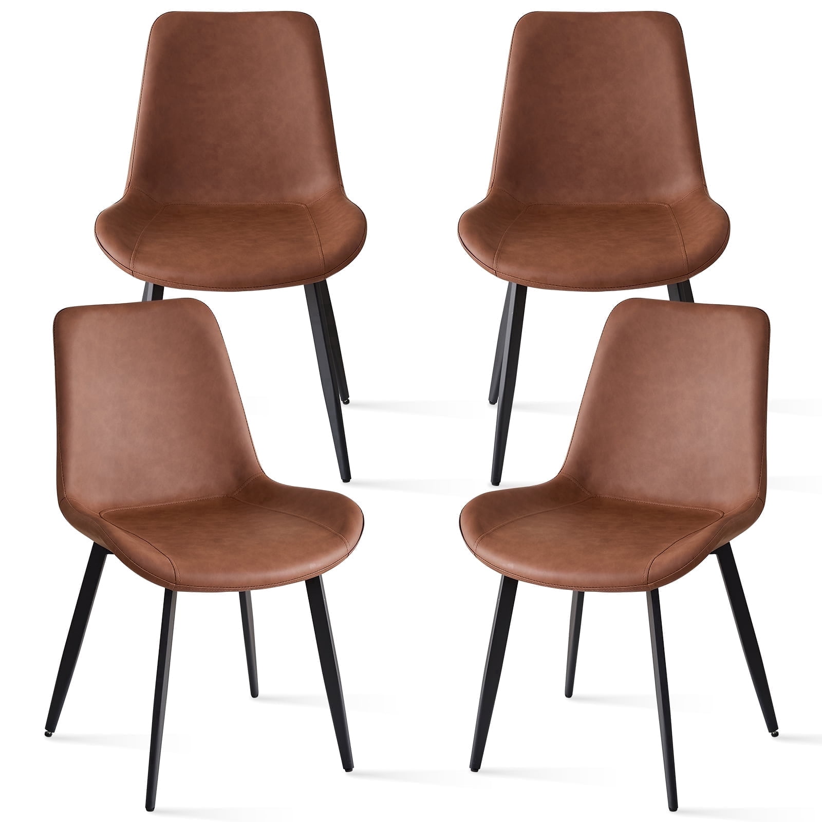 Dining Chairs Set of 4 Modern [Synthetic Leather] Upholstered Kitchen Chairs with Contoured Backrest Metal Legs for Dining Living Room Home, Brown