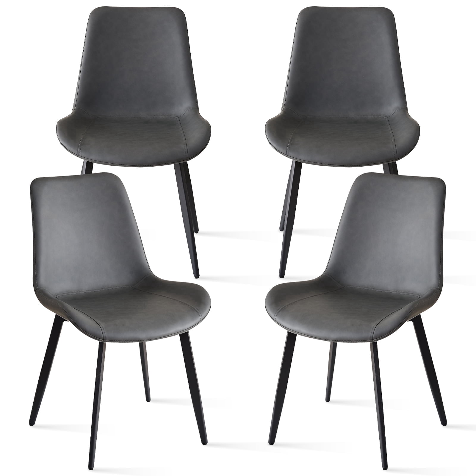Dining Chairs Set of 4 Modern [Synthetic Leather] Upholstered Kitchen Chairs with Contoured Backrest Metal Legs for Dining Living Room Home, Grey