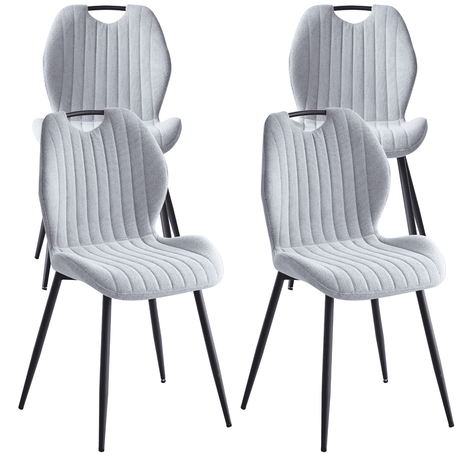 Dining Chairs Set of 4, Modern Upholstered Kitchen Chairs Scandi Living Room Fabric Wingback Side Chairs with Metal Legs, Gray