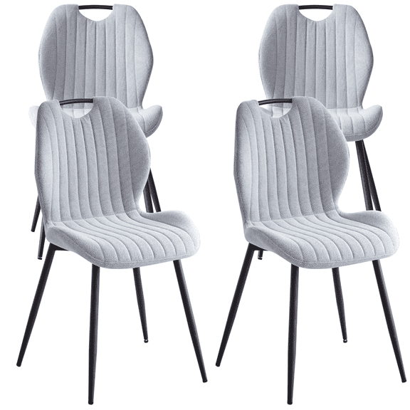 Dining Chairs Set of 4, Modern Upholstered Kitchen Chairs Scandi Living Room Fabric Wingback Side Chairs with Metal Legs, Gray