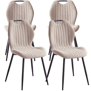 Dining Chairs Set of 4, Modern Upholstered Kitchen Chairs Scandi Living Room Fabric Wingback Side Chairs with Metal Legs, Khaki