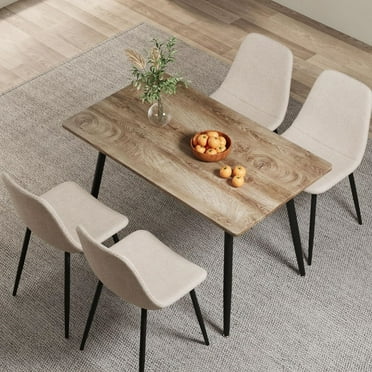 Dining Chairs Set of 4, Modern Wooden Dining Table and 4 Upholstered Chairs with Metal Legs for Kitchen, Dining Room