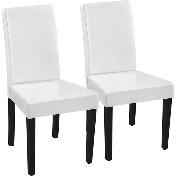 Dining Chairs Set of 4 PU Leather Upholstered Parsons Dining Chairs with Solid Wood Legs for Kitchen/Living Room/Restaurant, Modern Style, White