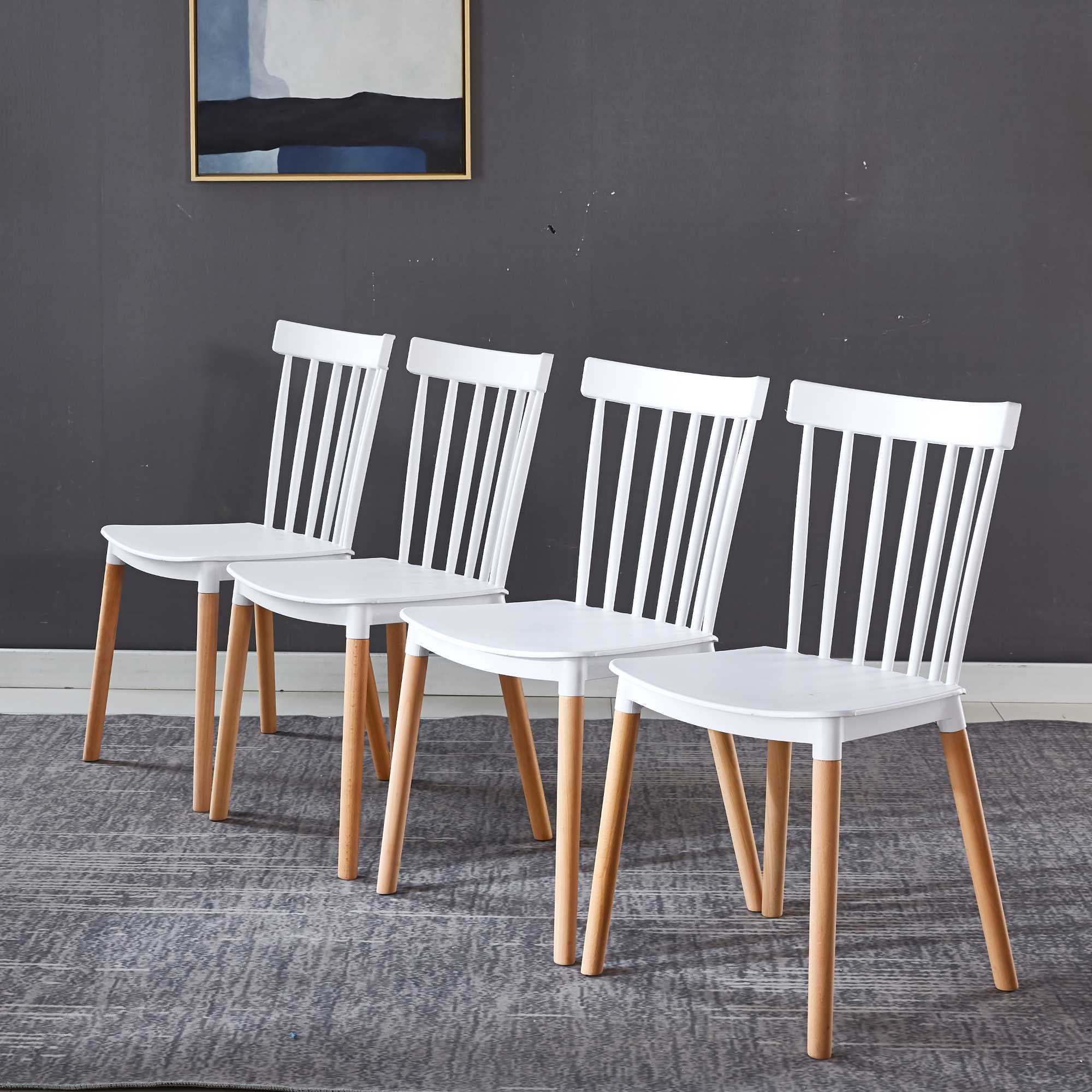 Dining Chairs Set of 4, Plastic Kitchen Chairs with Wood Legs and