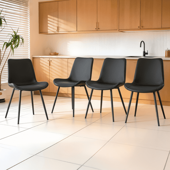 SUDICA Dining Chairs Set of 4, Black PU Leather Upholstered Side Chairs with Metal Legs for Dining Room and Kitchen