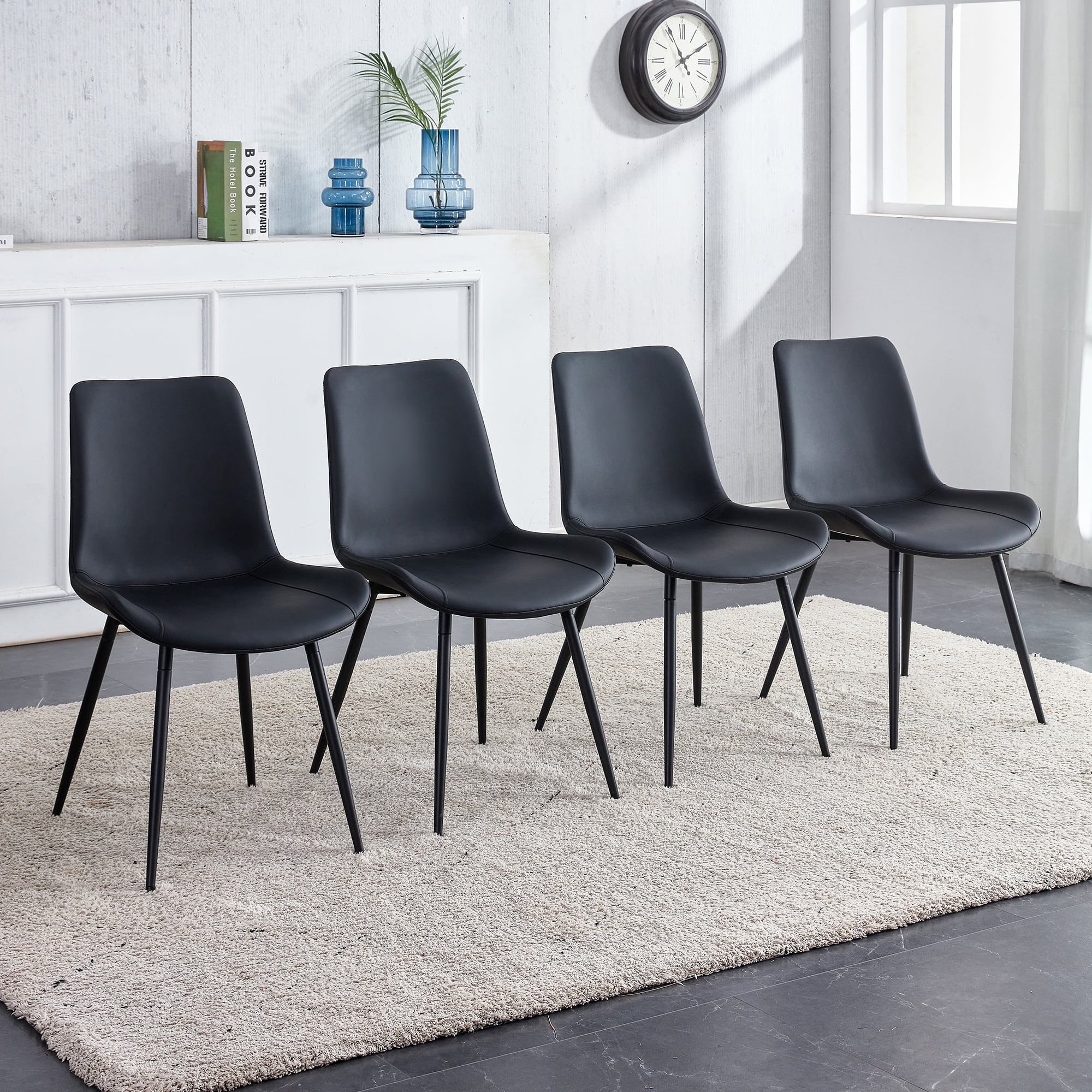 Sudica Set of 4 Modern Dining Chairs, Faux Leather with Black Metal ...