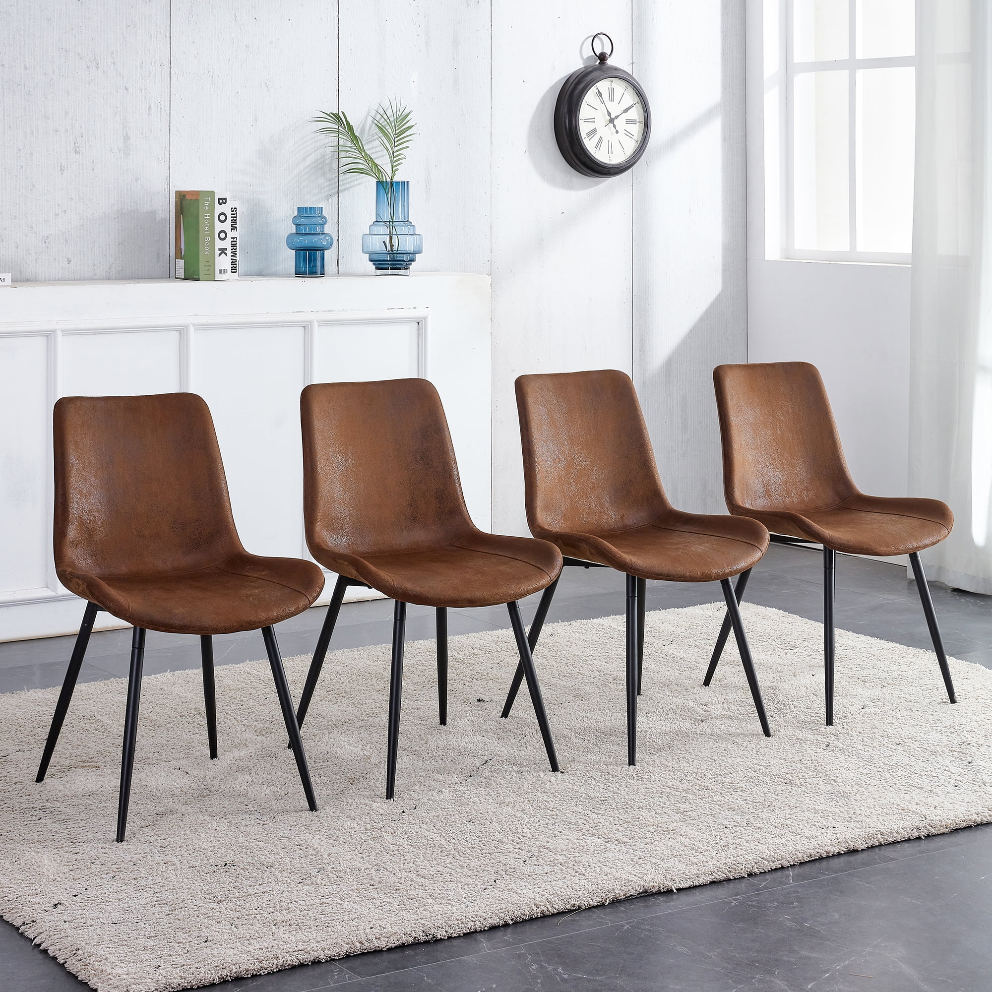 Sudica Comfortable Set of 4 Dining Chairs, Faux Leather with Metal Legs ...