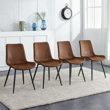 SUDICA Faux Leather Dining Chairs, Set of 4, Brown, Wide Seat, Metal Legs