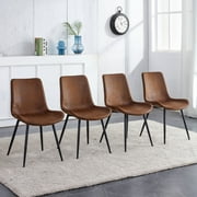 SUDICA Set of 4 Brown Faux Suede Dining Chairs, Modern Upholstered Chairs with Wide Seat and Black Metal Legs for Dining Room