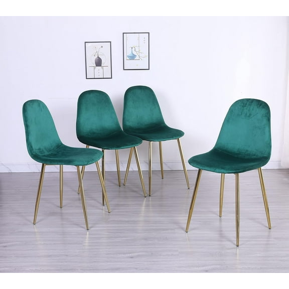 Dining Chairs Set of 4, Velvet Modern Dining Room Chairs with Gold Metal Legs, 18 inch Seat Height, Elegant Kitchen Chairs Dark Green