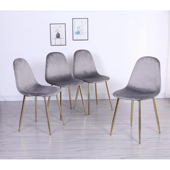 Dining Chairs Set of 4, Velvet Modern Dining Room Chairs with Gold Metal Legs, 18 inch Seat Height, Elegant Kitchen Chairs Gray