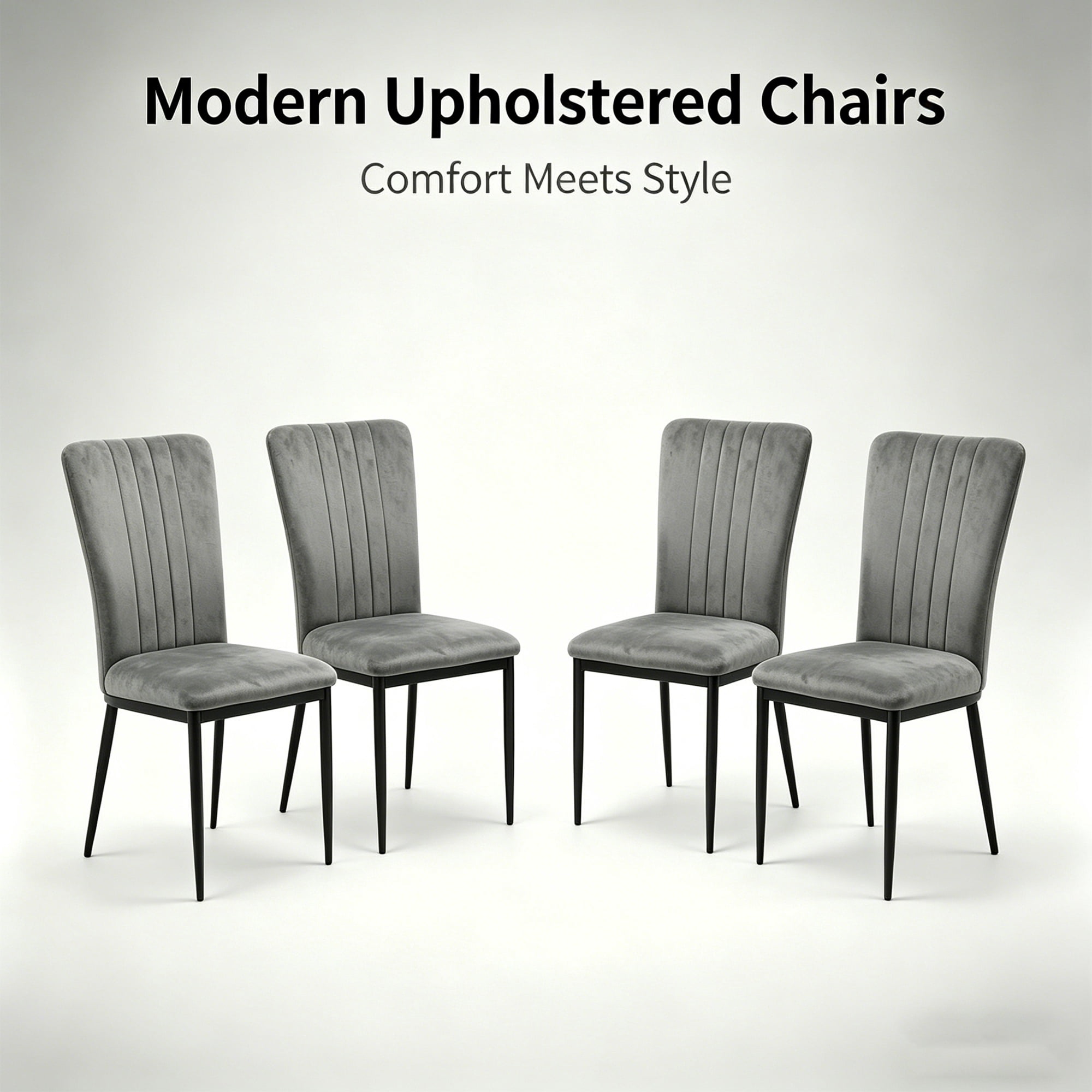 Dining Chairs Set of 4, Velvet Upholstered with Metal Legs and Adjustable Feet, Modern Kitchen Chairs for Dining Room and Living Room, Dark Grey