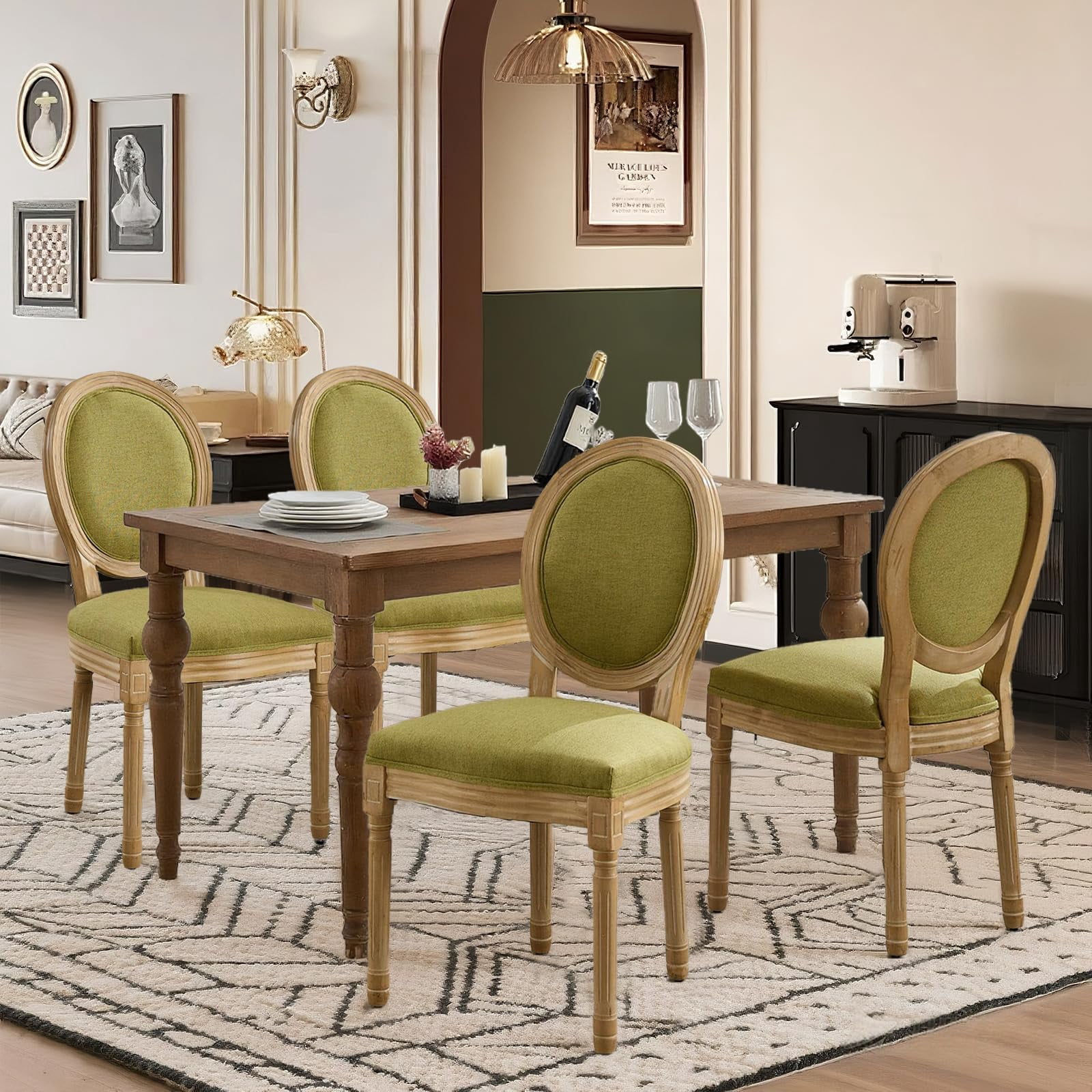 Dining Chairs Set of 4, Vintage Dining Chair with Round Back, Farmhouse Country Dining Chair for Kitchen, Bedroom, Hall