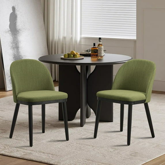 Dining Chairs Set of 6,Fabric Upholstered Wood Kitchen Chairs with Curved Backrest and Wood Leg, Armless Dining Chair for Restaurant/Cafe, Grey