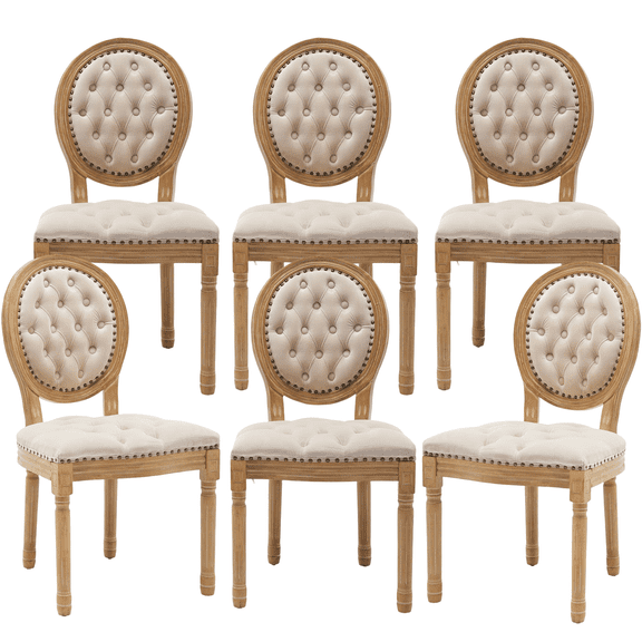 Dining Chairs Set of 6 French Style Nailhead Trim Velvet Fabric,Kitchen & Dining Room Chairs with Wood Legs (6 Pieces, Beige)