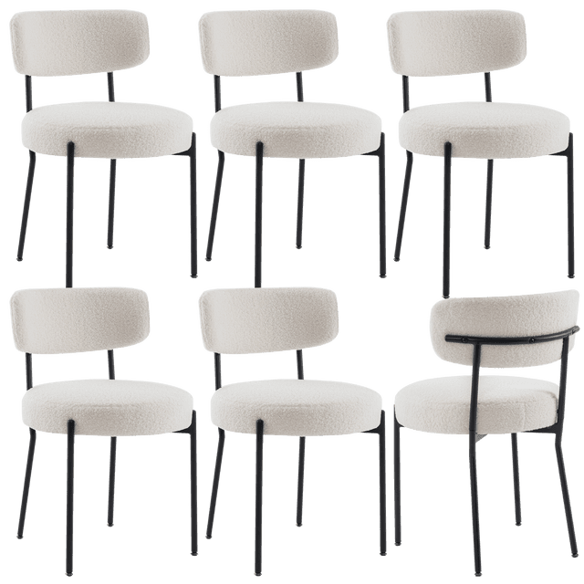Dining Chairs Set of 6 Round Upholstered Boucle Dining Room Chairs with