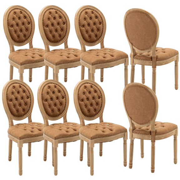 Dining Chairs Set of 8 French Style Nailhead Trim Faux Leather Fabric,Kitchen & Dining Room Chairs with Wood Legs (8 Pieces, Oramge)