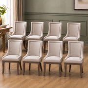 Dining Chairs Set of 8, Kitchen & Dining Room Chairs, Fabric Upholstered Dinning Chairs, Sillas De Comedor, Nailhead Trim, Wood Legs Beige, 8 Pcs