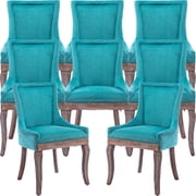 Dining Chairs Set of 8, Kitchen & Dining Room Chairs, Fabric Upholstered Dinning Chairs, Sillas De Comedor, Nailhead Trim, Wood Legs Blue, 8 Pcs