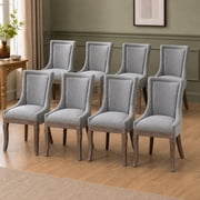 Dining Chairs Set of 8, Kitchen & Dining Room Chairs, Fabric Upholstered Dinning Chairs, Sillas De Comedor, Nailhead Trim, Wood Legs Grey, 8 Pcs