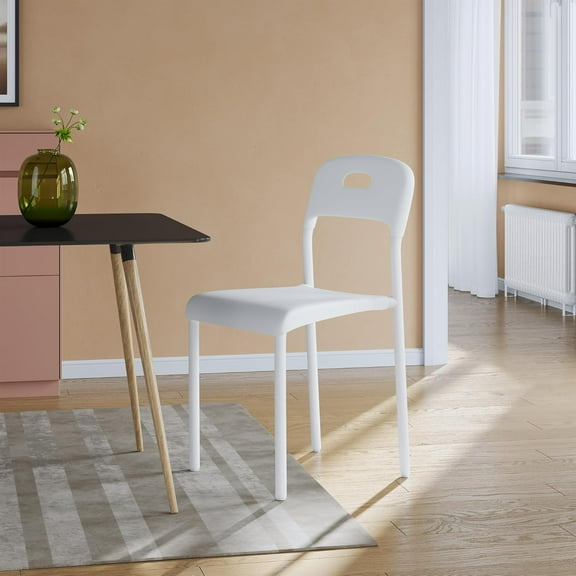Dining Chairs, Stackable Modern Kitchen Chairs, Plastic Dining Room Chair with Metal Legs, Easy Assembly, Waterproof & Stain-Resistant, Suitable for Indoor and Outdoor, White
