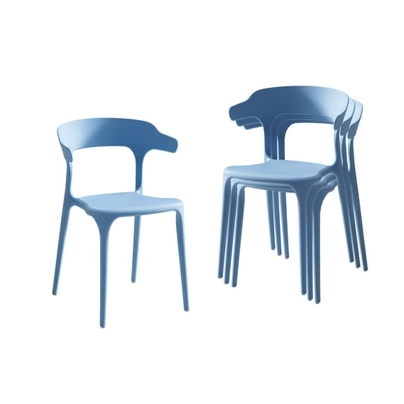 Dining Chairs, Stackable Plastic Chairs Set of 4, Polypropylene Seat with Reinforced Feet, Kitchen and Patio Chairs, 29.9 Inch