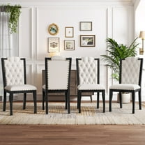 Dining Chairs Upholstered Dining Chairs Set of 4, High Back Diamond Button Tufted Kitchen Chairs with Solid Wood Legs and Nailhead Trims for Dining Room, Living Room, Restaurant, Biege Black,Wooden D