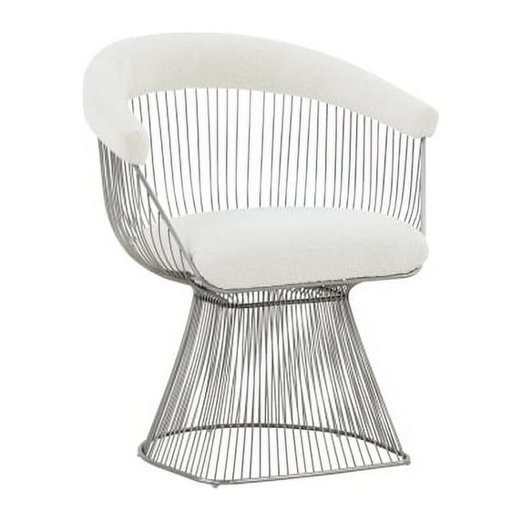 Dining Chairs Upholstered Dining Room Chairs, Upholstered Armchair with High Wide Backrest & Golden Metal Legs, Comfy Leisure Single Sofa Chair with Side Pocket for Living Room Bedroom, White 2