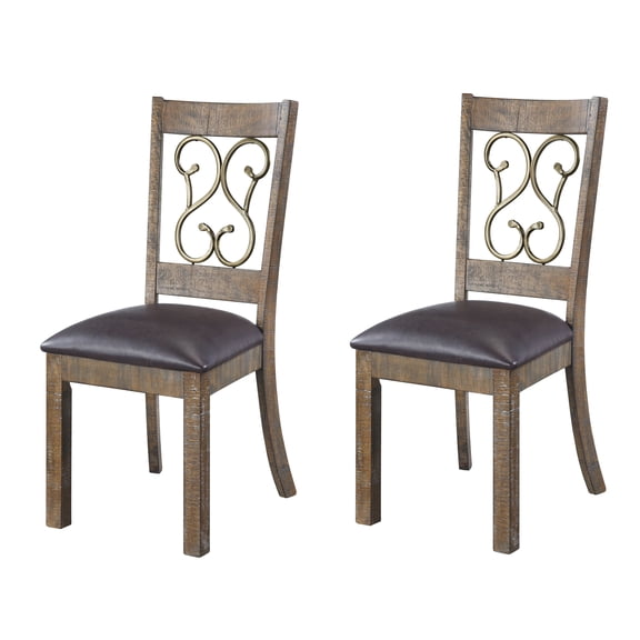 Dining Chairs Weathered Cherry and Black Open Back Side Chairs (Set of 2),Dining Room Seating