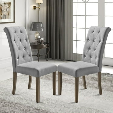 Dining Chairs with Backrests, SYNGAR Button-Tufted Padded Accent Chairs, Set of 2, for Living Room/Kitchen/Dining Room, Gray, D6365