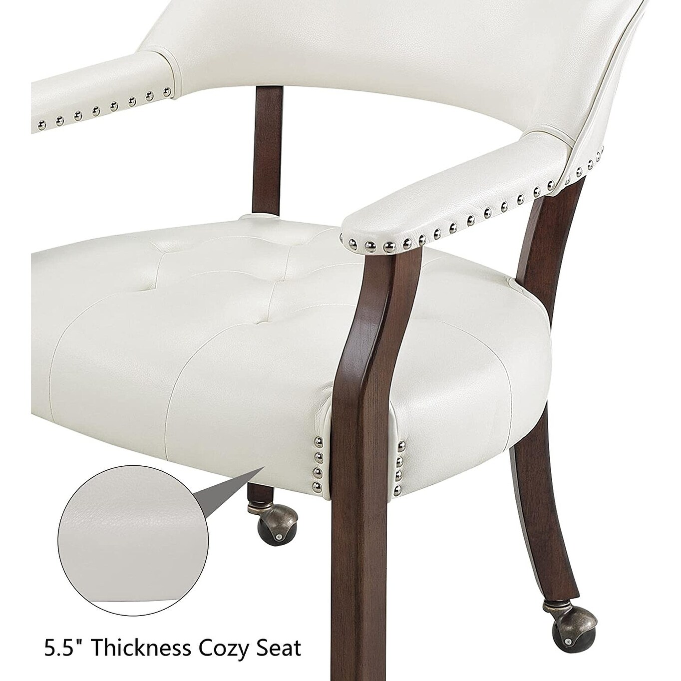 Dining Chairs with Casters Solid Wood Frame Poker Table Chairs White