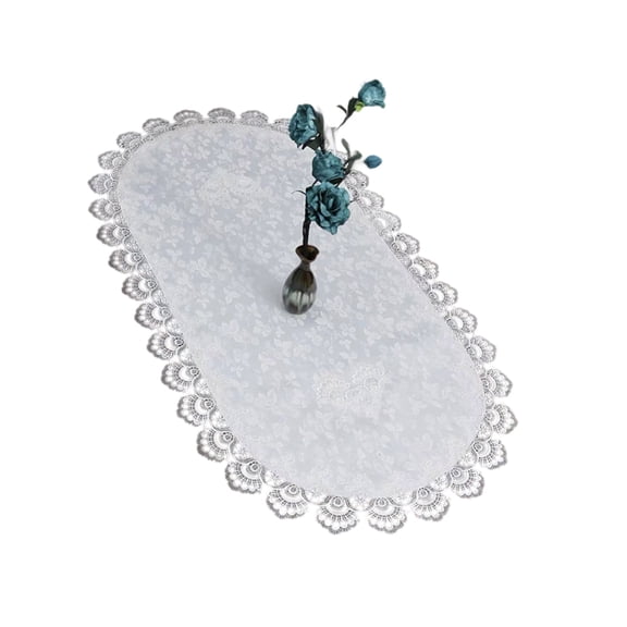 Dining Coffee Table Cover With Embroidery Lace Trim Elegant Net Doily Fabric Tablecloth For Living Room Home Decors