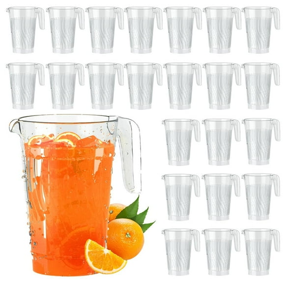 Dining Collection Clear Plastic Pitcher  52 oz  24 Pack - Round Elegant Design -Easy Pour  Durable Plastic Pitcher for all Occasions