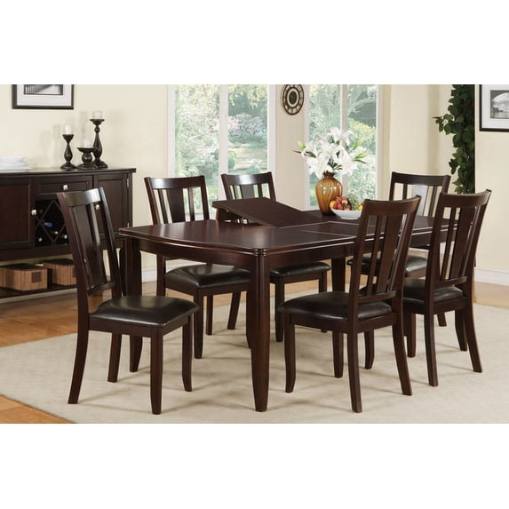 Dining Collection Modern Beautiful Kitchen Room Furniture Dining Table w Butterfly leaf & Upholstered 6 Side Chairs Dark Rosy Brown Wood Finish 7pc Set
