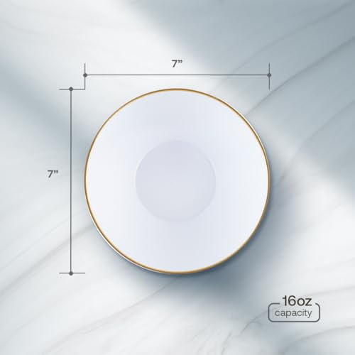 Dining Collection Party Plastic Bowls – White with Gold Rim - Round Plates- 120 Count- Elegant Premium Soup Bowls for Versatile Celebrations (16 oz.)