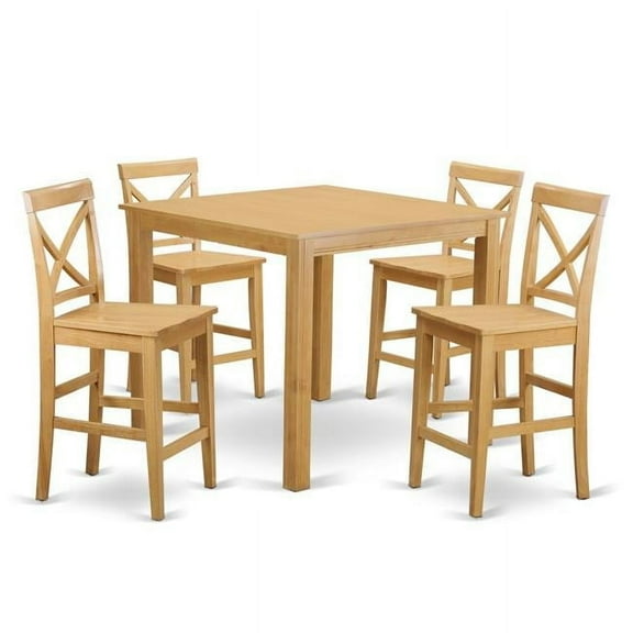 Dining Counter Height Pub Table & 4 Kitchen Chairs, Oak