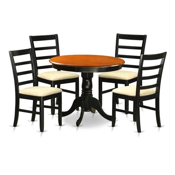 Dining Furniture Set with 4 Microfiber Chairs, Black & Cherry - 5 Piece