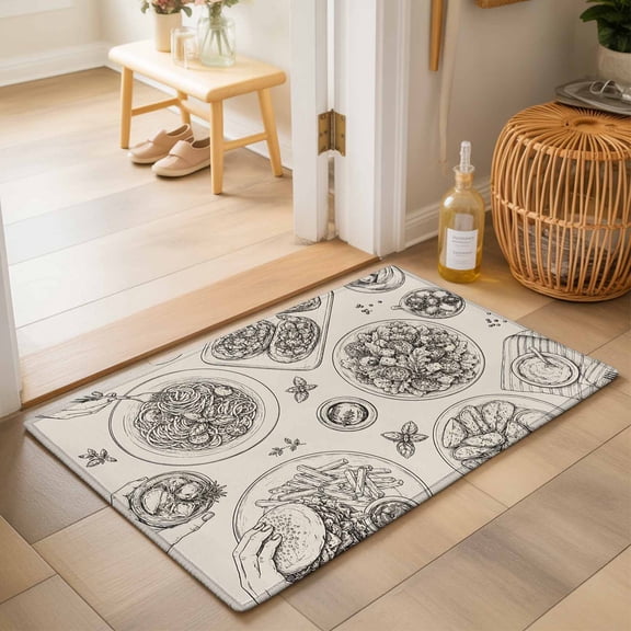 Dining Gathering 2'x3' Small Rugs for Entryway Front Door Kitchen Sink Area, Vintage French Fries Burger Bowl Potato Wedges Soft Sturdy Mats Washable Non Slip Rectangle Area Rug