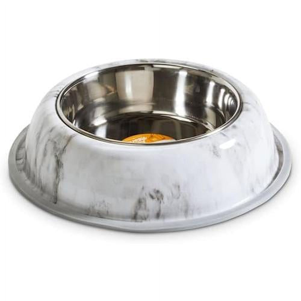 Dining In StainlessSteel With MarblePrinted Melamine Base Dog Bowl, 6
