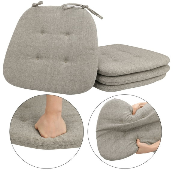 Dining Kitchen Chair Pads with Ties, Memory Foam Indoor Seat Cushions, 16.92" x 16.14" x 0.98", Set of 4, Coffee