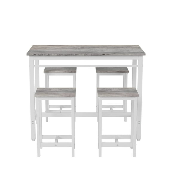 Dining And Kitchen Sets 5-piece modern kitchen table with four bar stools Bar table set 5PC,metal frame and MDF, white oak,47.5'' L x 23.7'' W x 35.5'' H.,Dining Furniture Sets