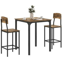 Dining And Kitchen Sets HOMCOM 3 Piece Counter Height Bar Table and Chairs Set, Industrial Small Dining Table Set for 2, Square Kitchen Table and Stools with Steel Frame, Rustic Brown and Black,Dinin