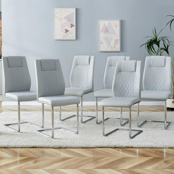 Dining Living Room Chairs Upholstered Chair with Silver Metal Legs, Modern Meeting Side Chairs with Faux Leather Padded Seat, for Kitchen, Meeting Room, Living, Bedroom, Dining Room, Set of 6