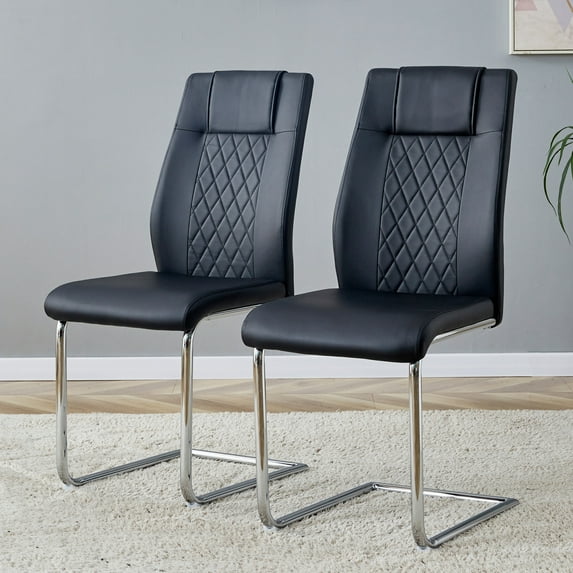 Dining Living Room Chairs Upholstered Chair with Silver Metal Legs, Modern Meeting Side Chairs with Faux Leather Padded Seat, for Kitchen, Meeting Room, Living, Bedroom, Dining Room, Set of 2
