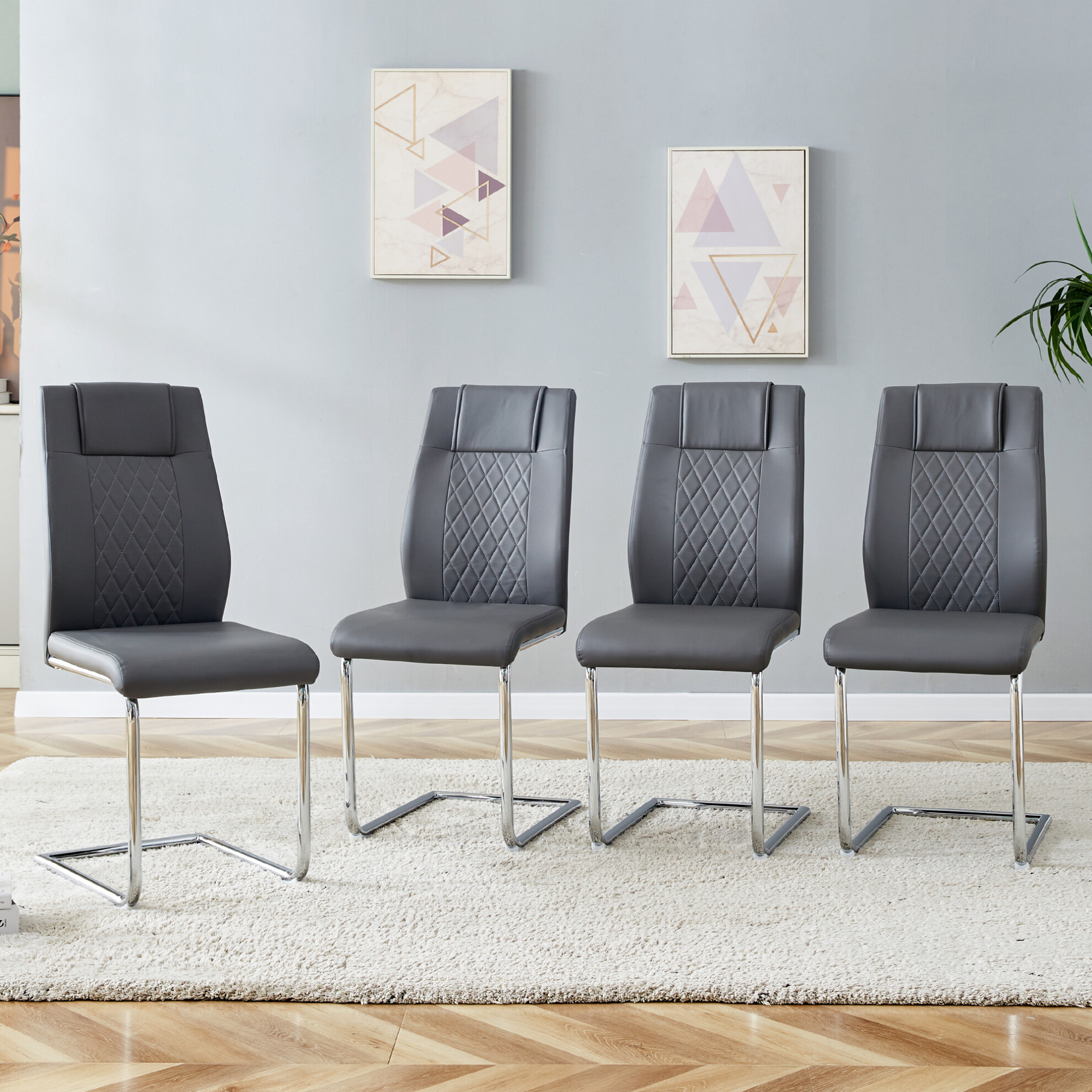 Dining Living Room Chairs Upholstered Chair with Silver Metal Legs,  Modern Meeting  Side Chairs with Faux Leather Padded Seat, for Kitchen, Meeting Room, Living, Bedroom, Dining Room, Set of 4