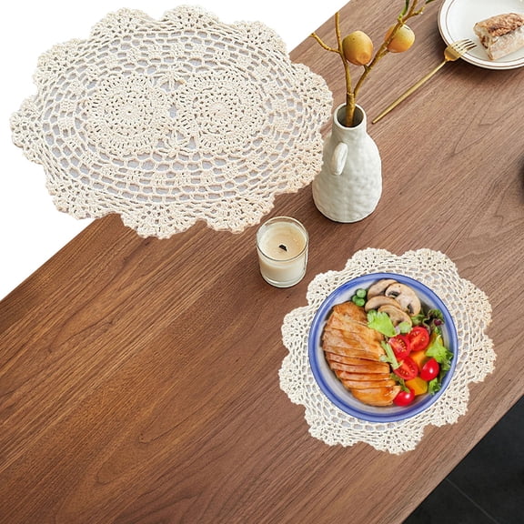 Dining Placemat, WEIWEIGG Phantomon Lace Doilies Handmade Crochet Placemats Cotton Doilies Cloth Lace Oval Shapefunnel Beige A