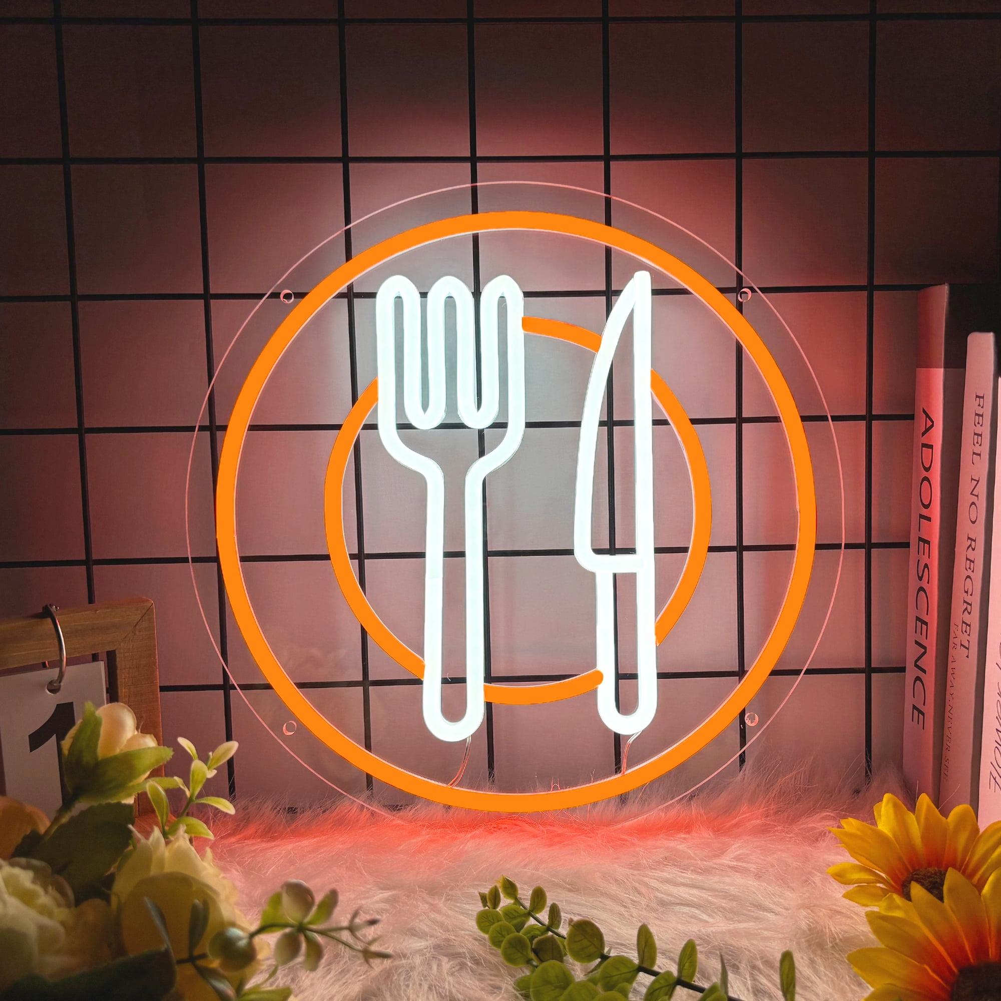 Dining Plate Neon Sign Dimmable Eat Led Light for Wall Decor Kitchen ...